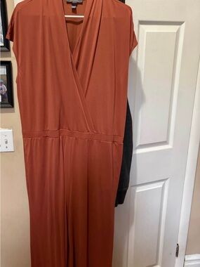 Lisa Rinna Collection One-Shoulder Rust Wrap Jumpsuit Dress